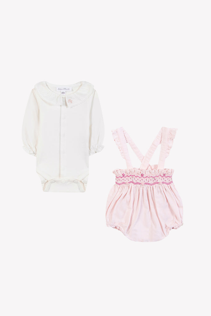 Baby Girl’s Short Outfit – Pale Pink & Ecru