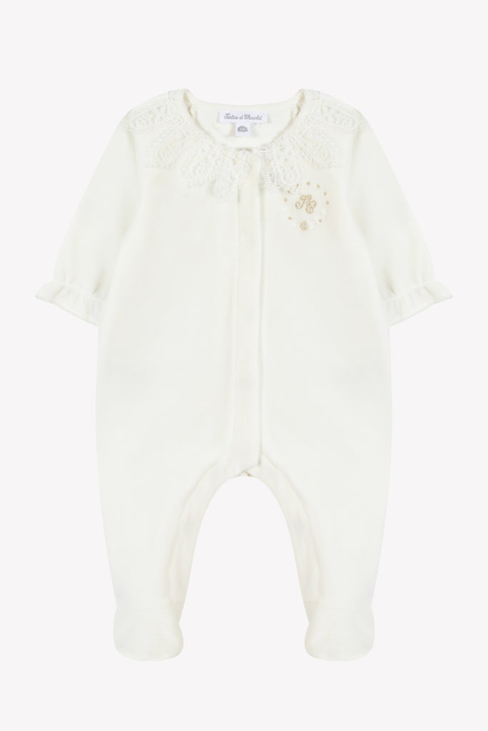 Baby Girl’s Velvet Sleepsuit – Off-White