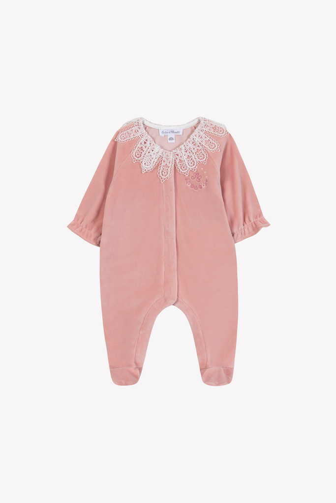 Baby Girl’s Velvet Sleepsuit – Peach