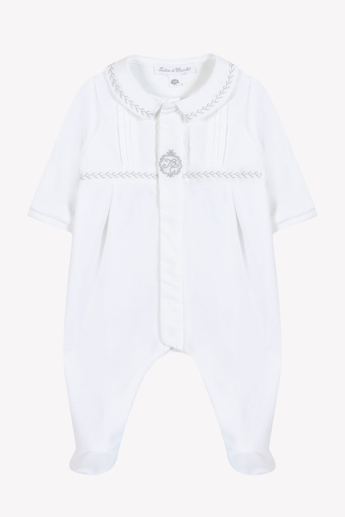 Baby Boy’s Velvet Sleepsuit – White