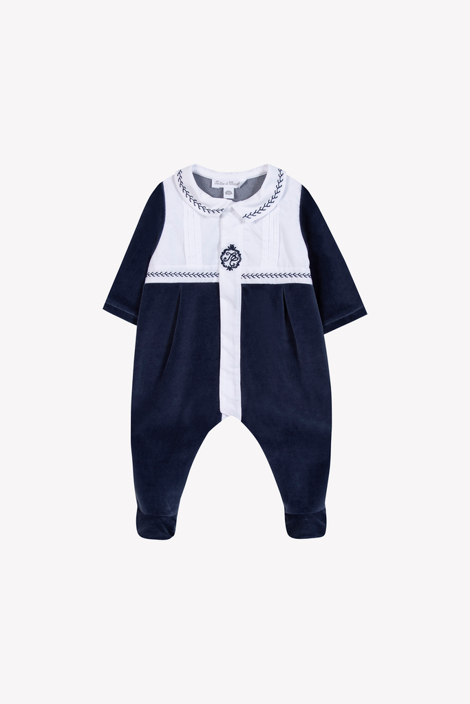Baby Boy’s Velvet Sleepsuit – Navy