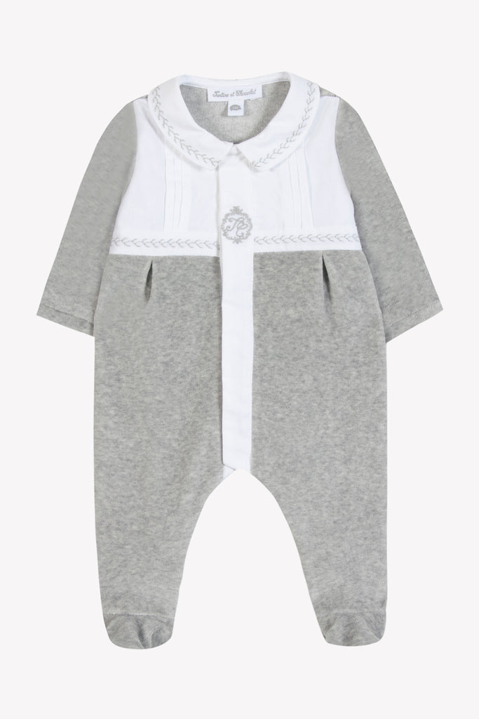 Baby Boy’s Velvet Sleepsuit – Grey