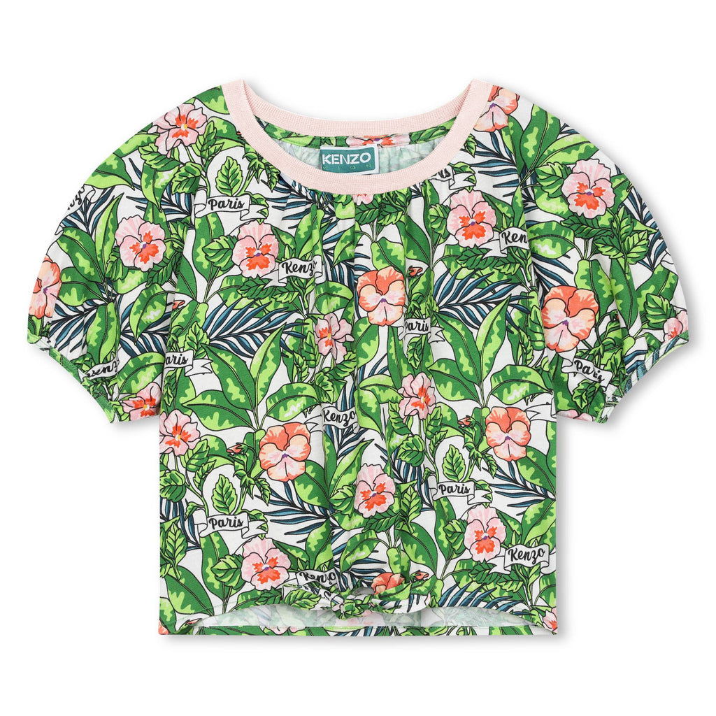 Flower t-shirt with tie at hem