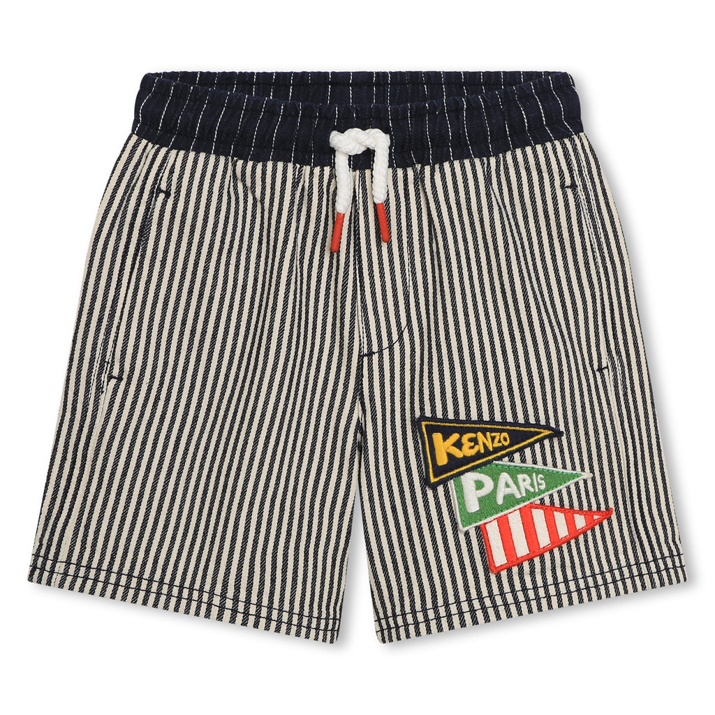 Striped denim bermudas