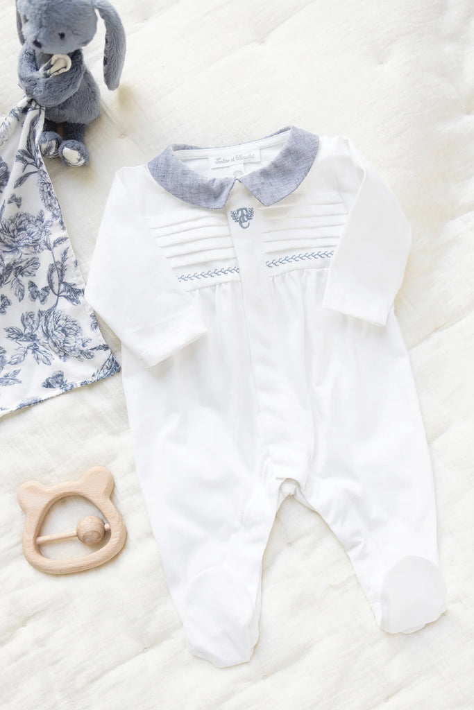 Sleepsuit - White Collar Chambray